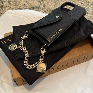 👉IPHONE 12 PRO👈 Bandolier Black Textured Case with Gold MAYA WRISTLET